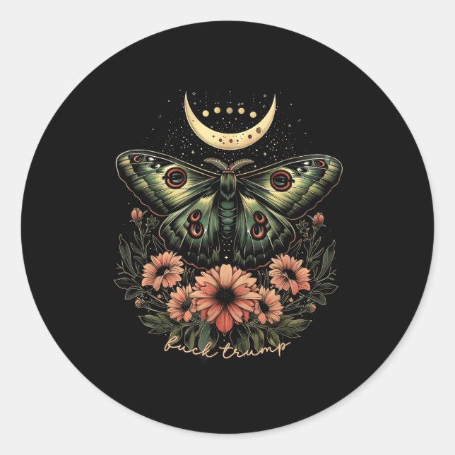Sticker Rond Luna céleste Moth Subtil Anti Trump (Devant)