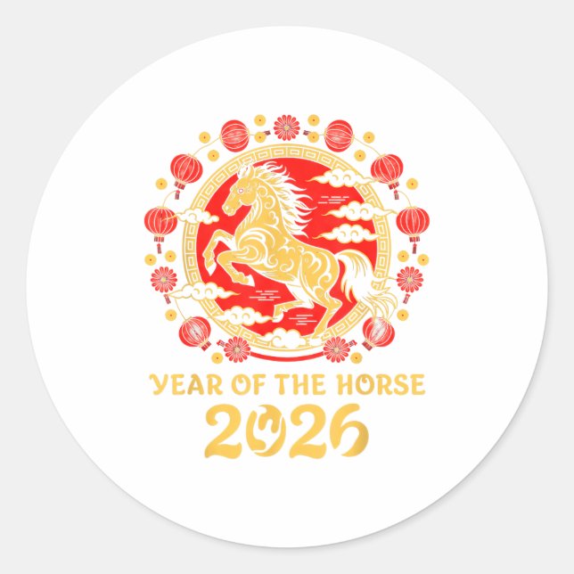 Sticker Rond Lunar Chinese New Year 2026 Year Of The Horse Zodi (Devant)