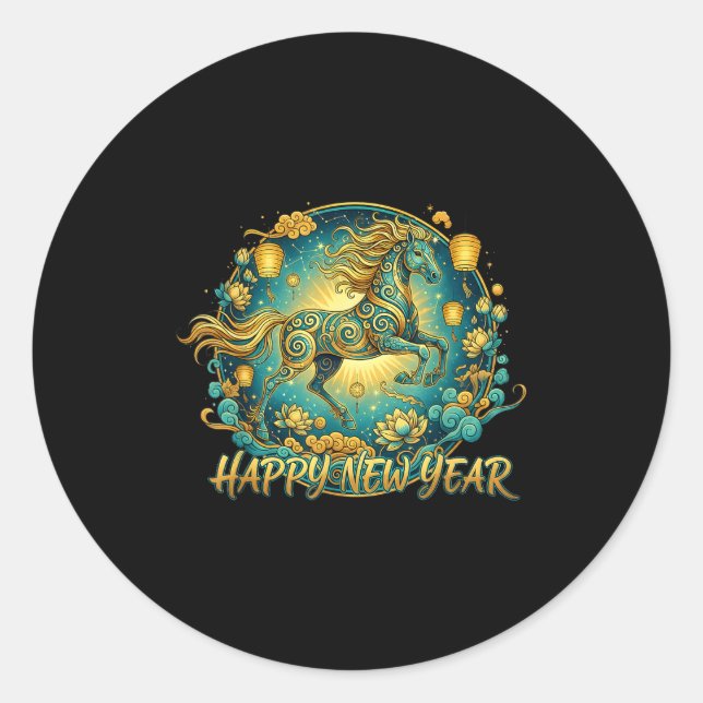 Sticker Rond Lunar New Year Happy Chinese New Year Of The Horse (Devant)