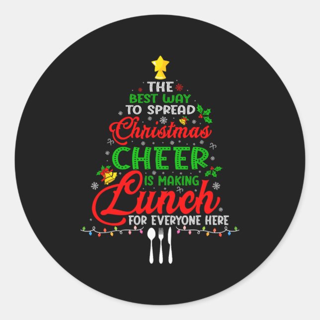 Sticker Rond Lunch Lady Christmas Xmas School Cafeteria Lunch L (Devant)