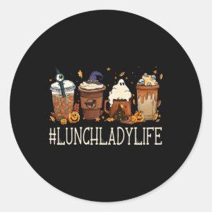 Sticker Rond Lunch Lady Horror Café Éffrayant Halloween Citroui