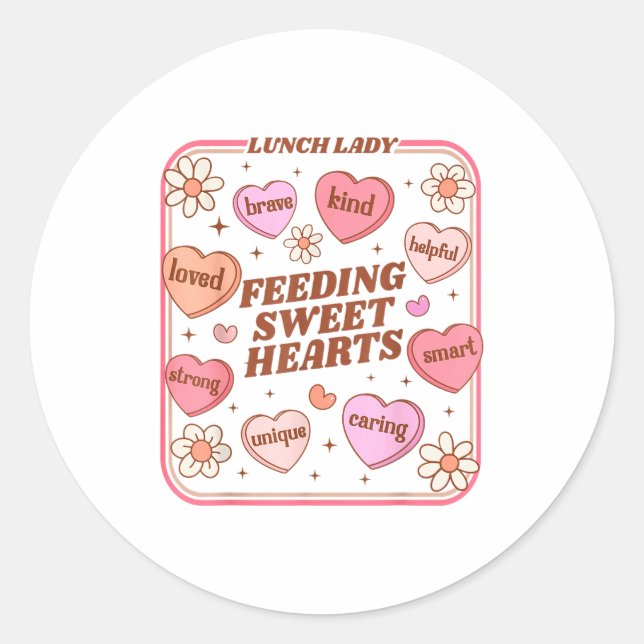 Sticker Rond Lunch Lady Valentines Day Retro Cute Cafeteria Swe (Devant)