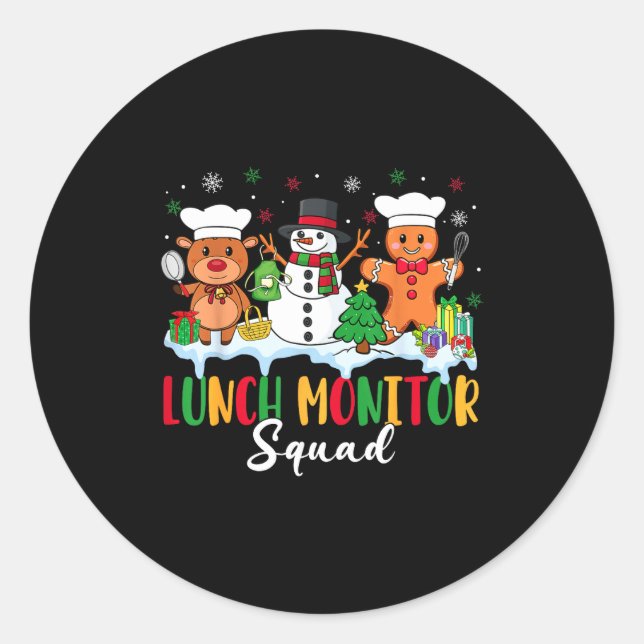 Sticker Rond Lunch Monitor Squad Reindeer Snowman Gingerbread C (Devant)