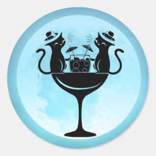Sticker Rond Lune Avoir Cocktails Fête Chats