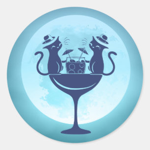 Sticker Rond Lune Avoir Cocktails Fête Chats
