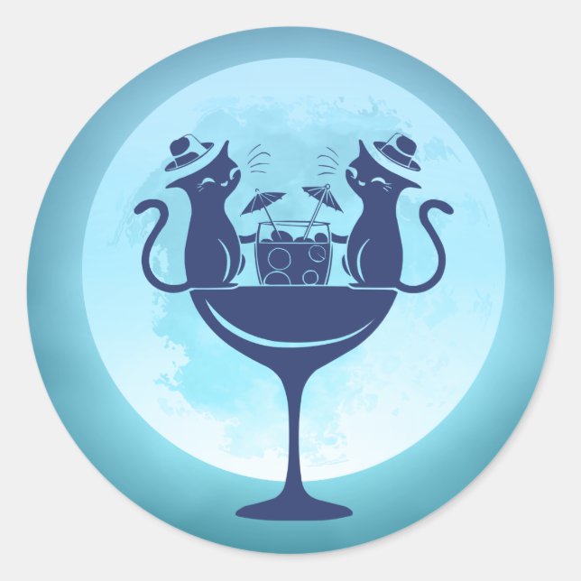 Sticker Rond Lune Avoir Cocktails Fête Chats (Devant)