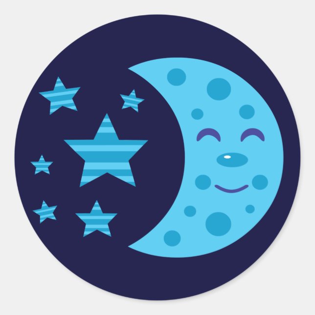 Sticker Rond Lune bleue et étoiles rayées (Devant)