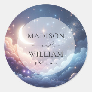 Sticker Rond Lune céleste et étoiles Mariage personnalisé