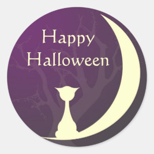Sticker Rond Lune de chat violet éffrayant Halloween étiquett