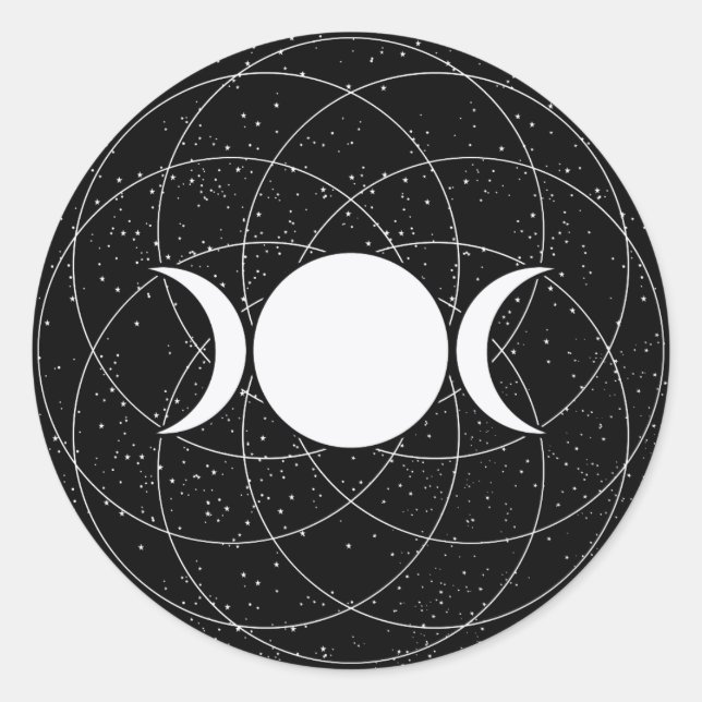 Sticker Rond Lune de déesse triple sur noir (Devant)