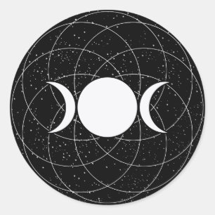Sticker Rond Lune de déesse triple sur noir