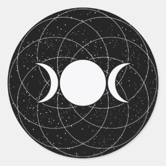 Sticker Rond Lune de déesse triple sur noir