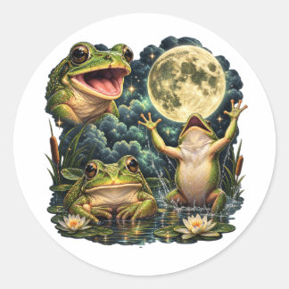 Sticker Rond Lune de grenouille Nature vintage Rétro Amphibien