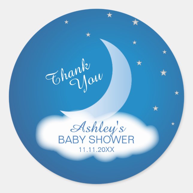 Sticker Rond Lune de Merci et baby shower d'étoiles - (Devant)