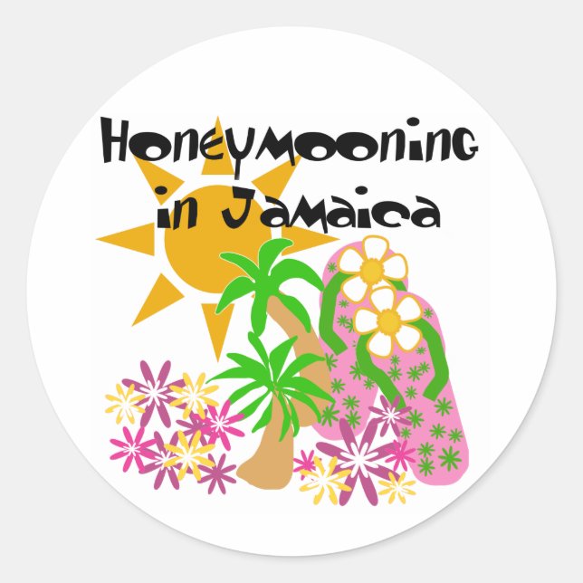 Sticker Rond Lune de miel en Jamaïque (Devant)