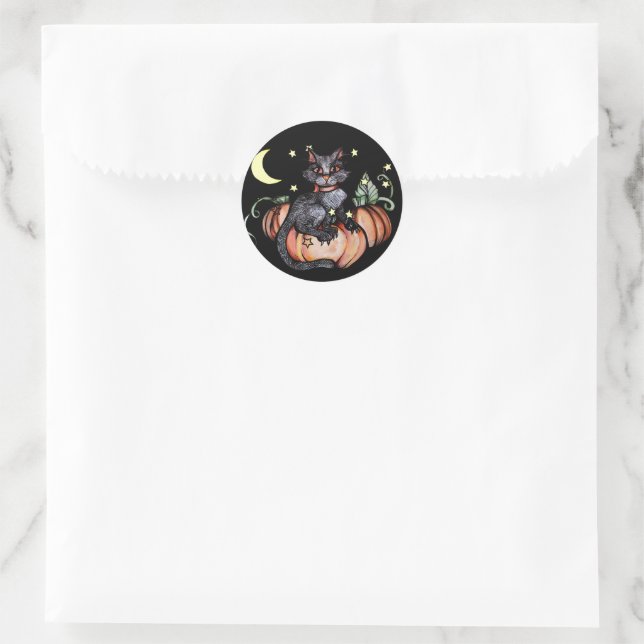 Sticker Rond Lune de patchs Citrouille de chat noir (Sac)