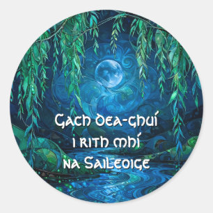 Sticker Rond Lune de Saule Saille Rivière Coulante Salutation C