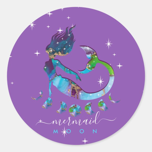 Sticker Rond Lune de sirène zodiaque spirituel pourpre (Devant)