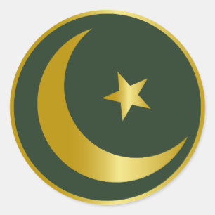 Sticker Rond Lune d'or et design étoile