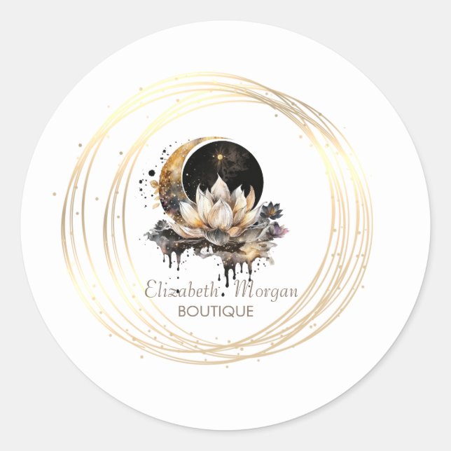 Sticker Rond Lune élégante Cercles d'or Lotus (Devant)