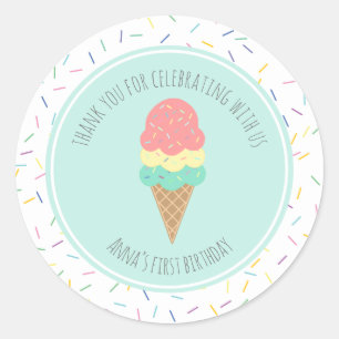 Sticker Rond L'une est crème glacée douce Premier anniversaire 