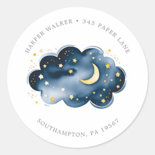 Sticker Rond Lune et étoiles Baby shower Circulaire Adresse de