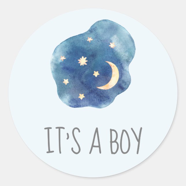 Sticker Rond Lune et étoiles Bleu C'est un chevalet de Baby sho (Devant)