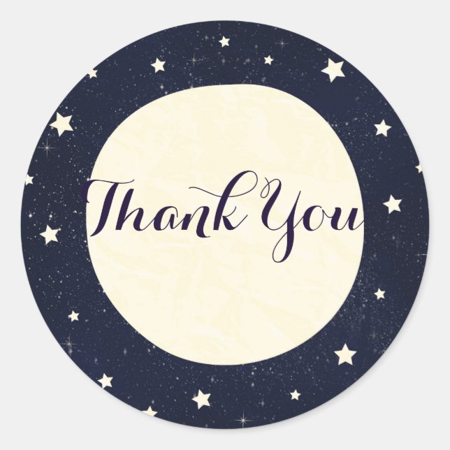 Sticker Rond Lune et Étoiles Capricieuses Cadeau de Remerciemen (Devant)