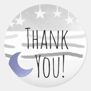 Sticker Rond Lune et étoiles de gris bleu de baby shower de