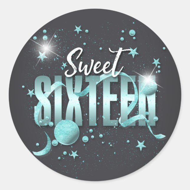Sticker Rond Lune et étoiles Sweet 16 Turquoise/noir ID788 (Devant)
