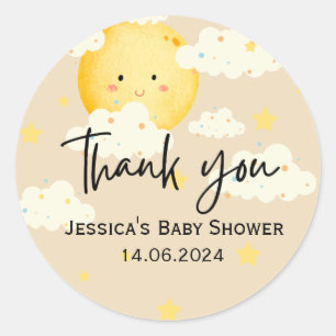 Sticker Rond Lune et Stars Crème Baby shower Merci