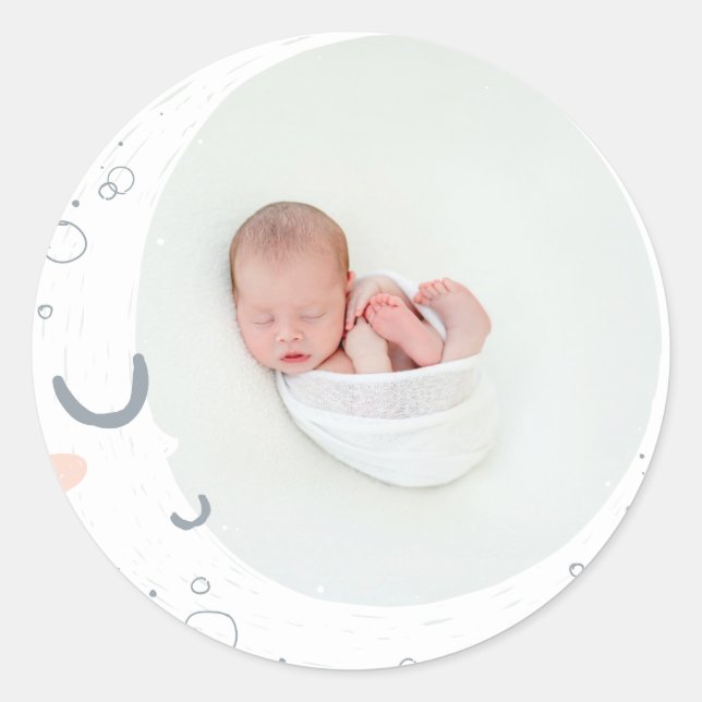 Sticker Rond Lune, étoile et nuage mignon photo bébé (Devant)