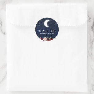 Sticker Rond Lune Étoiles Floral Merci Mariage Céleste
