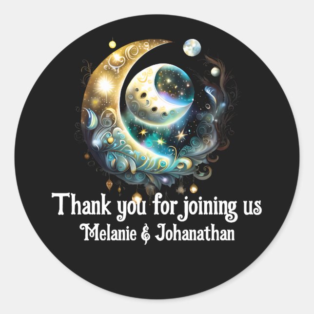 Sticker Rond Lune étoiles nuit étoilée wiccane phases chic (Devant)