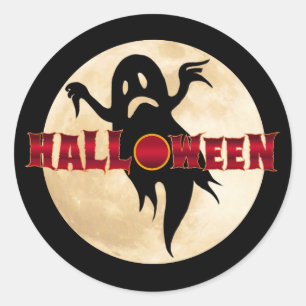 Sticker Rond Lune fantôme d'Halloween
