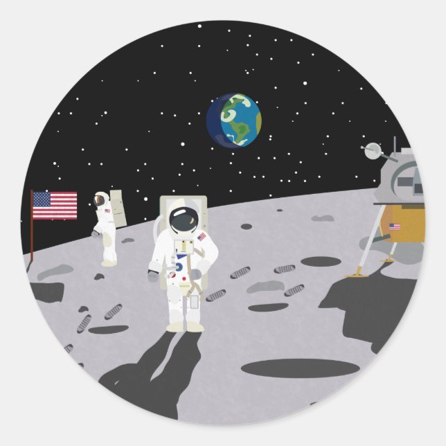 Sticker Rond Lune Landing 1969 (Histoire simple) (Devant)