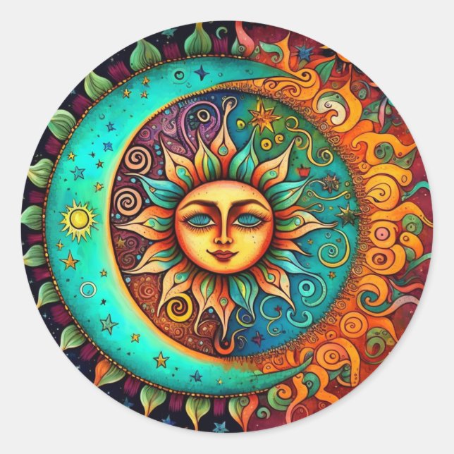 Sticker Rond Lune lunaire et soleil (Devant)