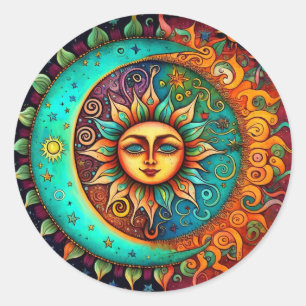 Sticker Rond Lune lunaire et soleil