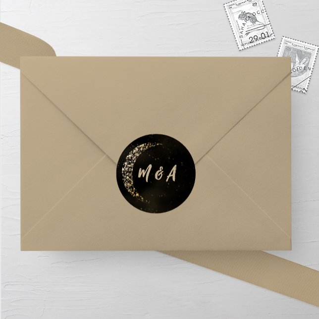 Sticker Rond Lune noire et or et Mariage arrière (Créateur téléchargé)