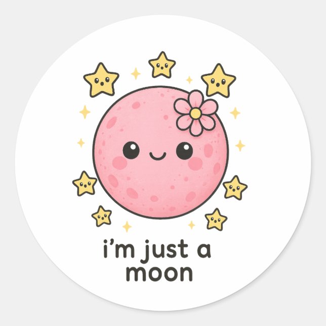 Sticker Rond Lune rose avec cou (Devant)