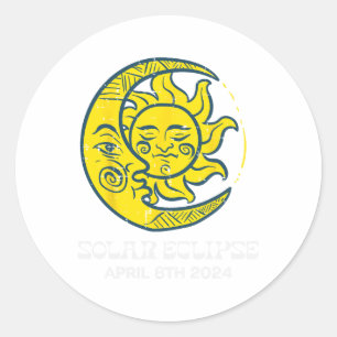 Sticker Rond Lune Solaire Eclipse 2024 Totalité Avril 8 Femmes