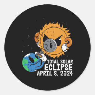 Sticker Rond Lune Soleil Total Éclipse Solaire 8 avril 2024 Tot