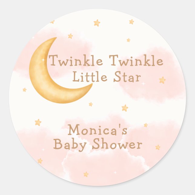 Sticker Rond Lune Stars Twinkle Twinkle Girl Baby Douche (Devant)