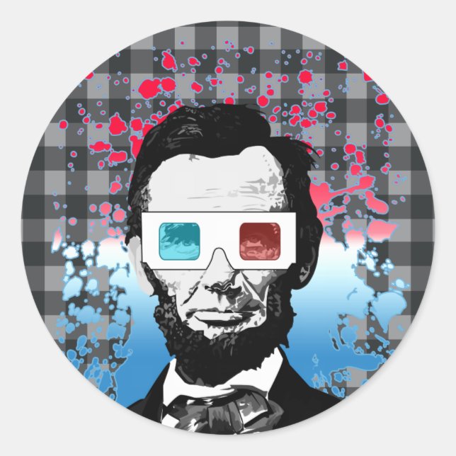 Sticker Rond Lunettes 3D Abraham Lincoln de style ferme rustiqu (Devant)
