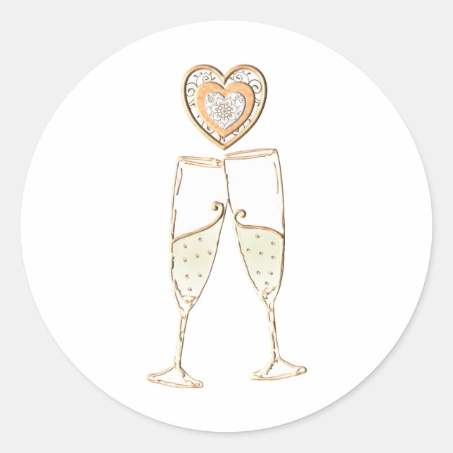 Sticker Rond Lunettes de Champagne et Coeurs (Devant)