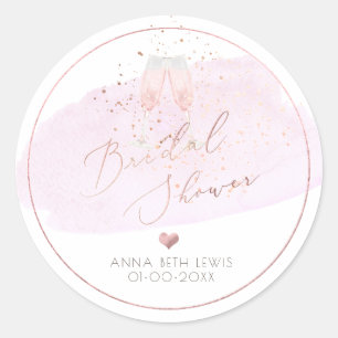 Sticker Rond Lunettes de champagne rose, Fête des mariées aquar