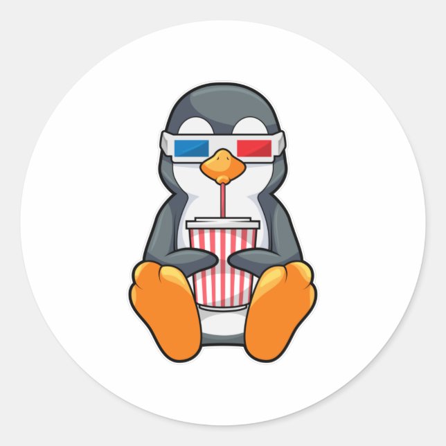 Sticker Rond Lunettes de cinéma Penguin Coupe de boisson (Devant)