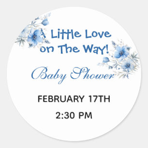 Sticker Rond Lunettes de cœur Ourson Bleu Baby Shower