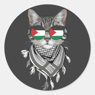 Sticker Rond Lunettes de drapeau Keffiyeh Cat Palestine