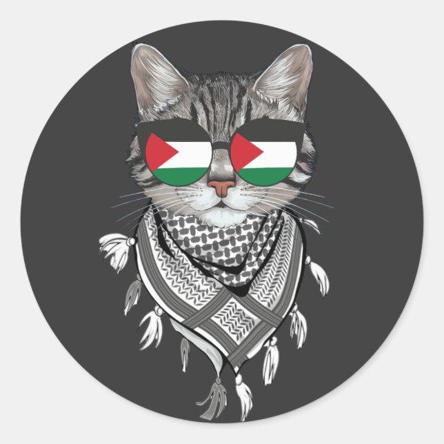 Sticker Rond Lunettes de drapeau Keffiyeh Cat Palestine (Devant)